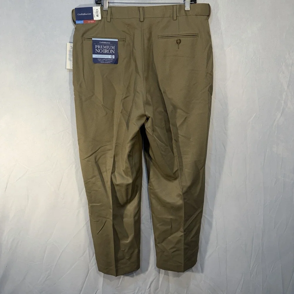 Croft & Barrow Pants Mens 38x29 Tan Khaki Half Elastic‎ Stretch Dress Casual NEW